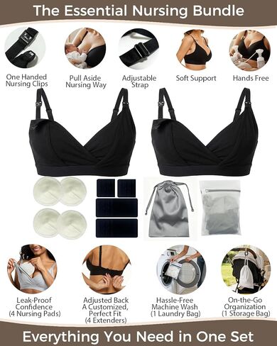 Pumping Bra Hands Free 2pk Nursing and Pumping Bra in One Adjustable V-Neck Bra Holding Breast Pumps Black in Saudi Arabia