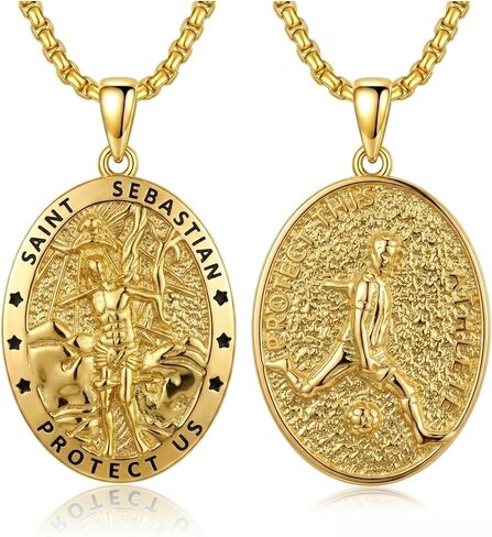 18K Gold Saint Necklace for Men 18K Gold St Pendant Medal Christian Jewelry Religious Gifts(with Gift Box) in Saudi Arabia
