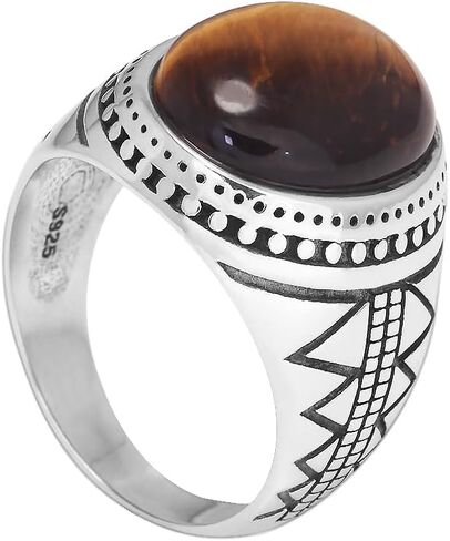 925 Sterling Silver Tiger Eye Ring for Men Retro Punk Mens Thumb Pinky Rings Oval Shape Biker Statement Signet Ring Vintage Jewelry Size 7-13 in Saudi Arabia