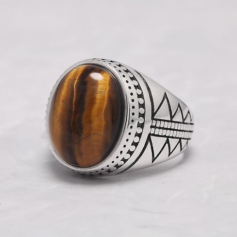 925 Sterling Silver Tiger Eye Ring for Men Retro Punk Mens Thumb Pinky Rings Oval Shape Biker Statement Signet Ring Vintage Jewelry Size 7-13 in Saudi Arabia
