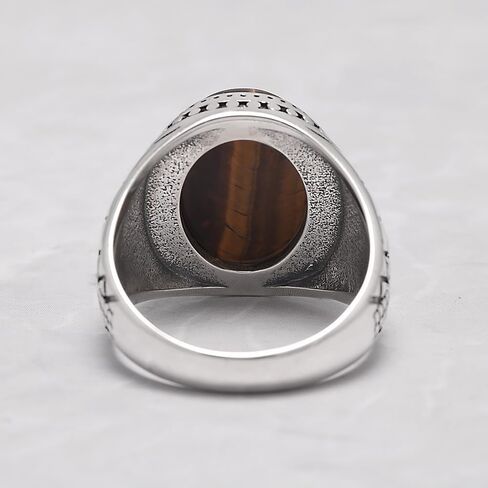 925 Sterling Silver Tiger Eye Ring for Men Retro Punk Mens Thumb Pinky Rings Oval Shape Biker Statement Signet Ring Vintage Jewelry Size 7-13 in Saudi Arabia