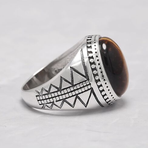 925 Sterling Silver Tiger Eye Ring for Men Retro Punk Mens Thumb Pinky Rings Oval Shape Biker Statement Signet Ring Vintage Jewelry Size 7-13 in Saudi Arabia