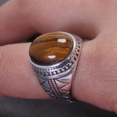 925 Sterling Silver Tiger Eye Ring for Men Retro Punk Mens Thumb Pinky Rings Oval Shape Biker Statement Signet Ring Vintage Jewelry Size 7-13 in Saudi Arabia