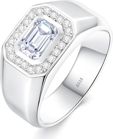Moissanite Ring for Men, 1.2CTTW D Color VVS1 Clarity Emerald Cut Vintage Engagement Ring S925 Sterling Silver with 18K White Gold Plated Genuine Moissanite Wedding Ring for Him in Saudi Arabia