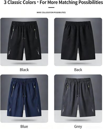 Men's 3 Pack Quick Dry Gym Shorts with Zipper Pockets Athletic Running Workout Casual Active Shorts Black Blue Grey in Kuwait