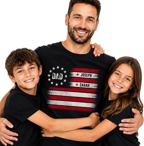 Personalized Papa Shirt for Dad & Grandpa, Custom Kids Names American Flag T Shirt, for Dad, Daddy Birthday Gift for Him, Matching Family Shirt, Custom Father Shirt in Saudi Arabia