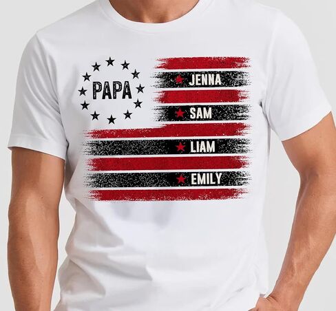 Personalized Papa Shirt for Dad & Grandpa, Custom Kids Names American Flag T Shirt, for Dad, Daddy Birthday Gift for Him, Matching Family Shirt, Custom Father Shirt in Saudi Arabia