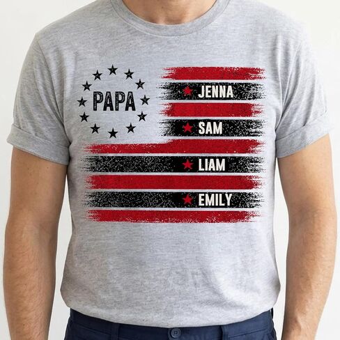 Personalized Papa Shirt for Dad & Grandpa, Custom Kids Names American Flag T Shirt, for Dad, Daddy Birthday Gift for Him, Matching Family Shirt, Custom Father Shirt in Saudi Arabia