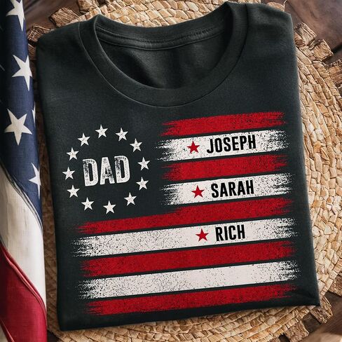 Personalized Papa Shirt for Dad & Grandpa, Custom Kids Names American Flag T Shirt, for Dad, Daddy Birthday Gift for Him, Matching Family Shirt, Custom Father Shirt in Saudi Arabia