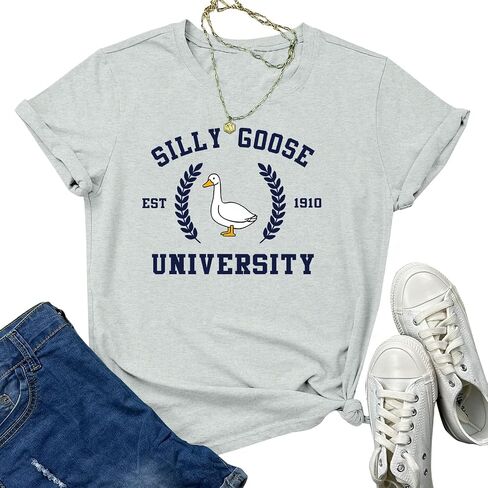 Tuislay Funny Silly Goose University Shirts Women Cute Graphic Tees for Girls Animal T-Shirts Short Sleeve Novelty Clothing in Saudi Arabia