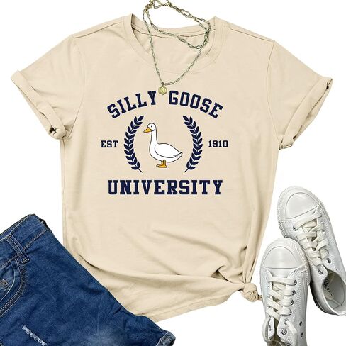 Tuislay Funny Silly Goose University Shirts Women Cute Graphic Tees for Girls Animal T-Shirts Short Sleeve Novelty Clothing in Saudi Arabia