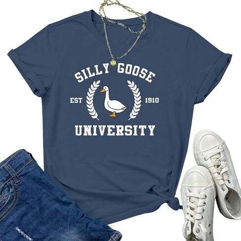 Tuislay Funny Silly Goose University Shirts Women Cute Graphic Tees for Girls Animal T-Shirts Short Sleeve Novelty Clothing in Saudi Arabia