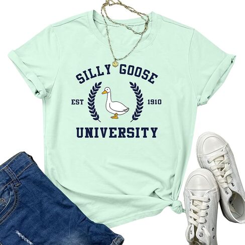 Tuislay Funny Silly Goose University Shirts Women Cute Graphic Tees for Girls Animal T-Shirts Short Sleeve Novelty Clothing in Saudi Arabia
