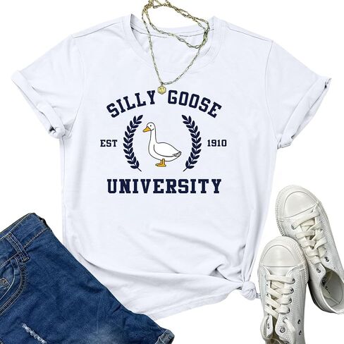 Tuislay Funny Silly Goose University Shirts Women Cute Graphic Tees for Girls Animal T-Shirts Short Sleeve Novelty Clothing in Saudi Arabia