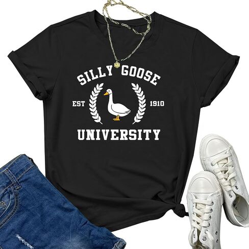 Tuislay Funny Silly Goose University Shirts Women Cute Graphic Tees for Girls Animal T-Shirts Short Sleeve Novelty Clothing in Saudi Arabia