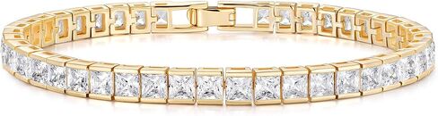 5A Cubic Zirconia Tennis Bracelet for Women, Rhodium/Yellow Gold Plated Hypoallergenic, Birthday Wedding Anniversary Jewelry in Saudi Arabia