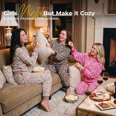 U2SKIIN Leopard Print Fleece Pajamas for Women Set Hooded Top with Kangaroo Pocket Warm Soft Flannel Loungewear Sleepwear in Kuwait