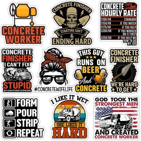 SODAVA | Funny Concrete Worker Sticker Pack 10-3 in, Vinyl Stickers for Concrete Finisher, Construction Workers, Cement Mixer Humor, Waterproof Decals for Hard Hat Toolbox Laptop Gift for Men in Saudi Arabia