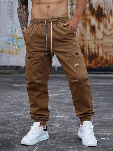 بنطال Cargo Jogger للرجال، بنطال رياضي خفيف الوزن كاجوال للتمرين مع جيوب متعددة، خصر برباط قابل للتعديل in Kuwait