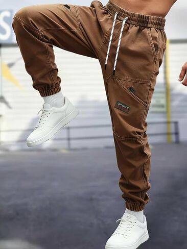 بنطال Cargo Jogger للرجال، بنطال رياضي خفيف الوزن كاجوال للتمرين مع جيوب متعددة، خصر برباط قابل للتعديل in Kuwait