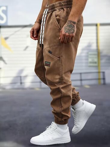 بنطال Cargo Jogger للرجال، بنطال رياضي خفيف الوزن كاجوال للتمرين مع جيوب متعددة، خصر برباط قابل للتعديل in Kuwait