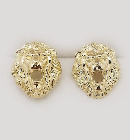 Men's 10K Yellow Gold Lion Head Earrings in Saudi Arabia