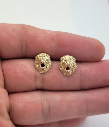 Men's 10K Yellow Gold Lion Head Earrings in Saudi Arabia