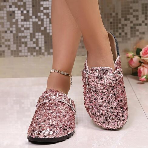 Clogs and Mules Shoes for Women Glitter PU Upper Comfortable Thick Sole Casual Half Slippers for Daily Outdoor Wear in Kuwait