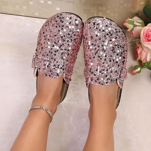 Clogs and Mules Shoes for Women Glitter PU Upper Comfortable Thick Sole Casual Half Slippers for Daily Outdoor Wear in Kuwait