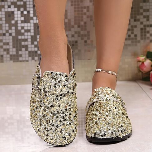 Clogs and Mules Shoes for Women Glitter PU Upper Comfortable Thick Sole Casual Half Slippers for Daily Outdoor Wear in Kuwait