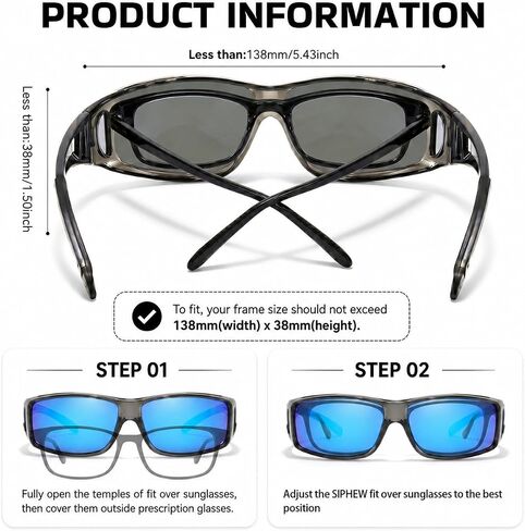 SIPHEW Mirrored Sunglasses Polarized Fit Over Glasses for Men&Women - Wrap Around Sun Glasses | UV400 Protection for Driving in Saudi Arabia