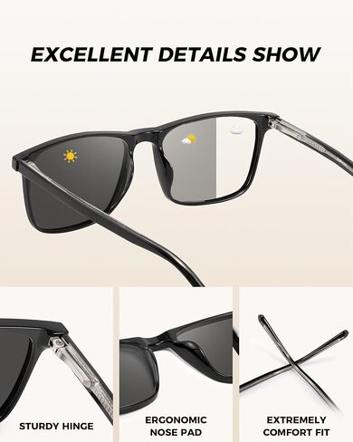 Square Photochromic Sunglasses for men Driving Sun Glasses UV400 Protection Transition Sunglasses in Saudi Arabia
