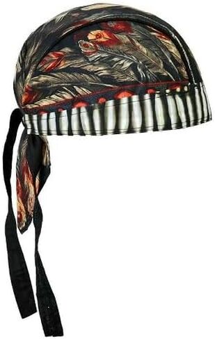 Generic Lot or Set of 2 Native American Indian Headdress Eagle Feathers and Solid Black Moisture Wicking Headwrap Durag Skull Cap Biker Doo Rag Headwear in Kuwait