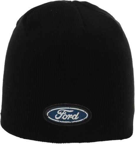 قبعة Ford الكلاسيكية المحبوكة للرجال - قبعة شتوية سوداء مع رقعة الشعار، قبعة دافئة مصنوعة من الأكريليك بنسبة 100% in Kuwait