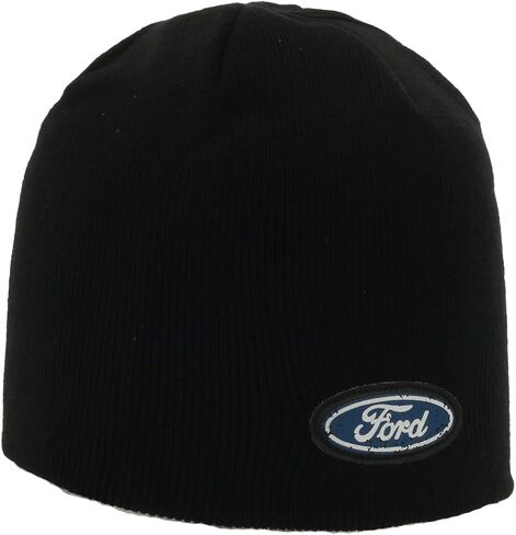 قبعة Ford الكلاسيكية المحبوكة للرجال - قبعة شتوية سوداء مع رقعة الشعار، قبعة دافئة مصنوعة من الأكريليك بنسبة 100% in Kuwait