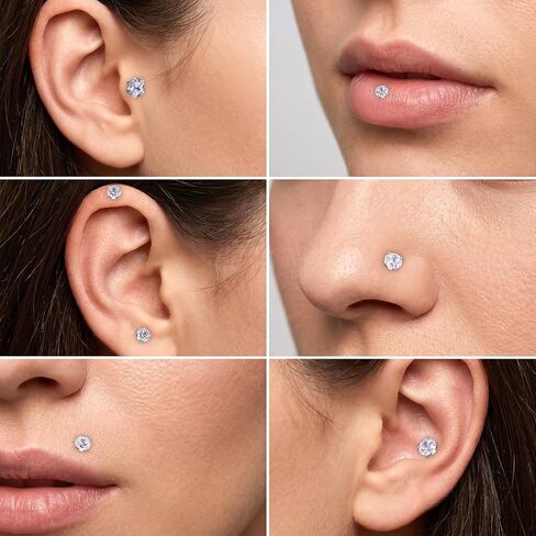 10 Pcs 18G Threadless Push in Flat Back Piercing Jewelry Stainless Steel Nose Rings Labret Lip Studs Cartilage Helix Tragus Earrings 6mm 7mm 8mm Bars for Women Men in Saudi Arabia