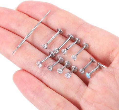 10 Pcs 18G Threadless Push in Flat Back Piercing Jewelry Stainless Steel Nose Rings Labret Lip Studs Cartilage Helix Tragus Earrings 6mm 7mm 8mm Bars for Women Men in Saudi Arabia