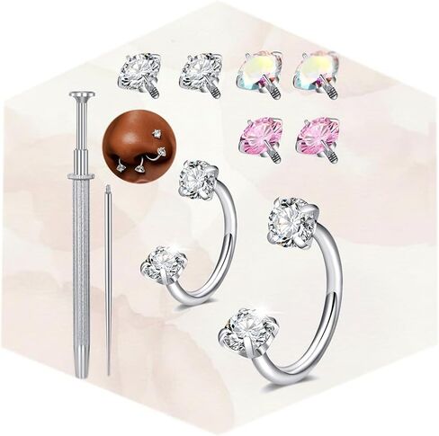 Longita 18g Horseshoe Nose Ring for Women Double Gem Horse Shoe Nose Ring Hoop 6mm 7mm 8mm Surgical Steel Silver Gold Cartilage Helix Tragus Earring Labret Lip Septum Piercing Jewelry Replacement Ball in Saudi Arabia