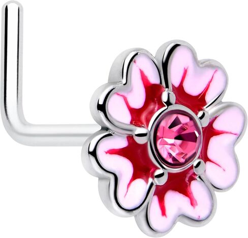 Body Candy 20 Gauge Nose Ring - 316L Stainless Steel L-Shape Nose Ring Dainty Pink Flower Nose Stud for Women Men in Kuwait