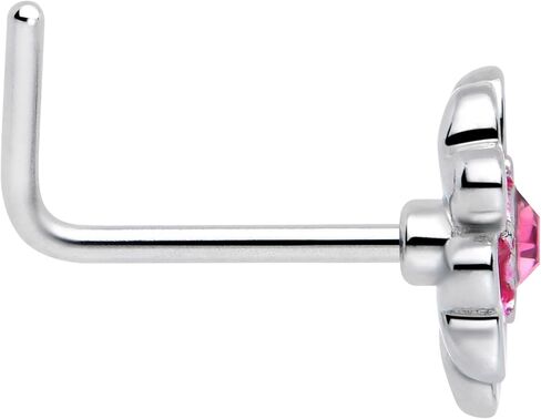 Body Candy 20 Gauge Nose Ring - 316L Stainless Steel L-Shape Nose Ring Dainty Pink Flower Nose Stud for Women Men in Kuwait