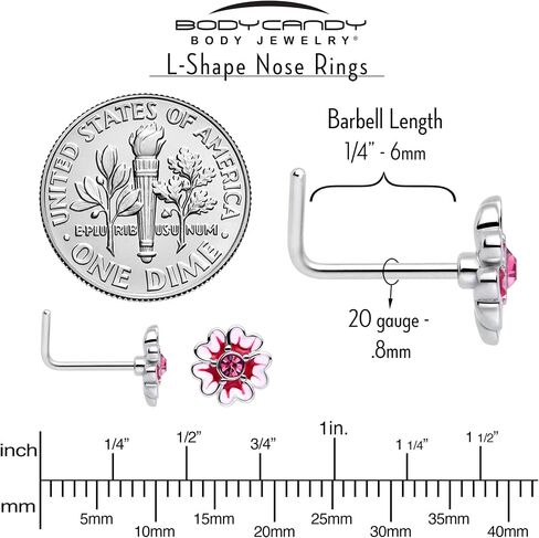 Body Candy 20 Gauge Nose Ring - 316L Stainless Steel L-Shape Nose Ring Dainty Pink Flower Nose Stud for Women Men in Kuwait