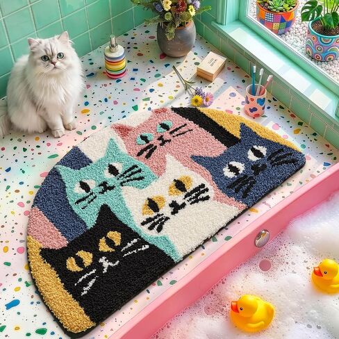 LUMI Cute Cat Bathroom Rug, Soft Absorbent Microfiber Bath Mat, Non-Slip for Kids Bathroom, Shower, Entryway, Bedroom, Machine Washable, Kawaii Cat Floor Mat, 20"x32" in Saudi Arabia
