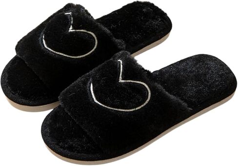 Women's Fuzzy Fluffy Open Toe Slippers, Love Pattern Memory Foam House Shoes Indoor Outdoor in Kuwait