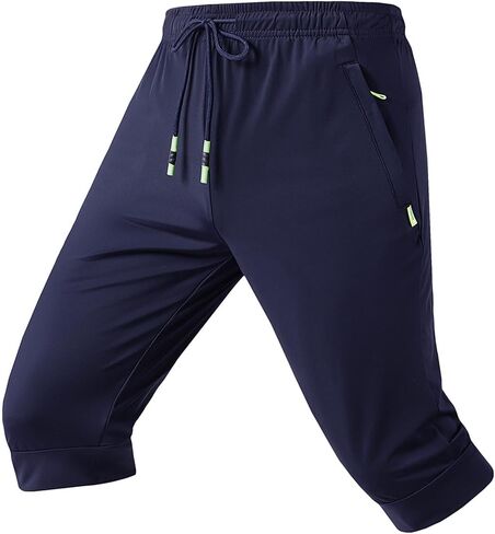 Men's 3/4 Jogger Capri Pants Workout Gym Below Knee Shorts Summer Casual Elastic Waisted Joggers Sweatpant Zip Pockets in Kuwait