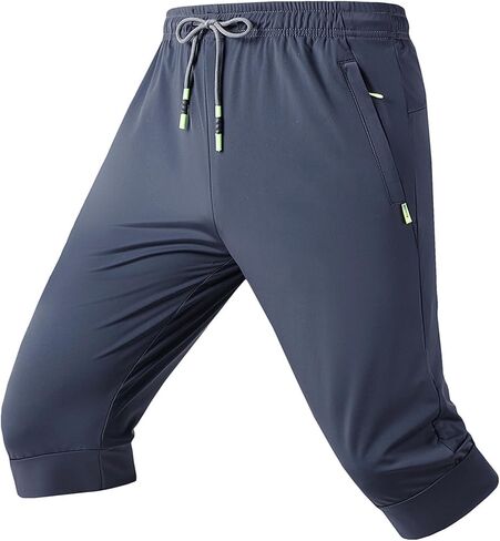 Men's 3/4 Jogger Capri Pants Workout Gym Below Knee Shorts Summer Casual Elastic Waisted Joggers Sweatpant Zip Pockets in Kuwait