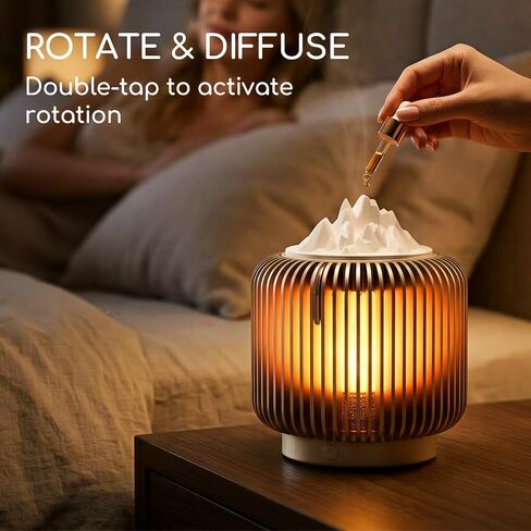 Masdio Bluetooth Speaker & Aroma Diffuser Night Light, Rotating Mountain Aroma Diffuser, Candlelight Mode, Stepless Dimming, 14H Battery, Lantern-Inspired Metal Design for Bedroom in Saudi Arabia