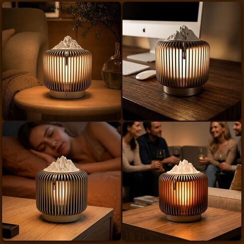 Masdio Bluetooth Speaker & Aroma Diffuser Night Light, Rotating Mountain Aroma Diffuser, Candlelight Mode, Stepless Dimming, 14H Battery, Lantern-Inspired Metal Design for Bedroom in Saudi Arabia