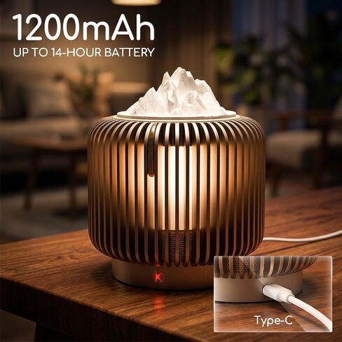 Masdio Bluetooth Speaker & Aroma Diffuser Night Light, Rotating Mountain Aroma Diffuser, Candlelight Mode, Stepless Dimming, 14H Battery, Lantern-Inspired Metal Design for Bedroom in Saudi Arabia