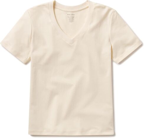 MON CHOU Women’s 100% Organic Pima Cotton T-Shirt Buttery Soft Midweight (Not See-Through) Pre-Washed Relaxed Fit V-Neck Tee in Saudi Arabia