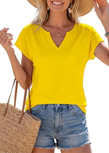 Womens V Neck T Shirts Spring Summer Cap Sleeve Loose Fit Basic Tees for Work Business Casual Office Vacation Clothes in Kuwait